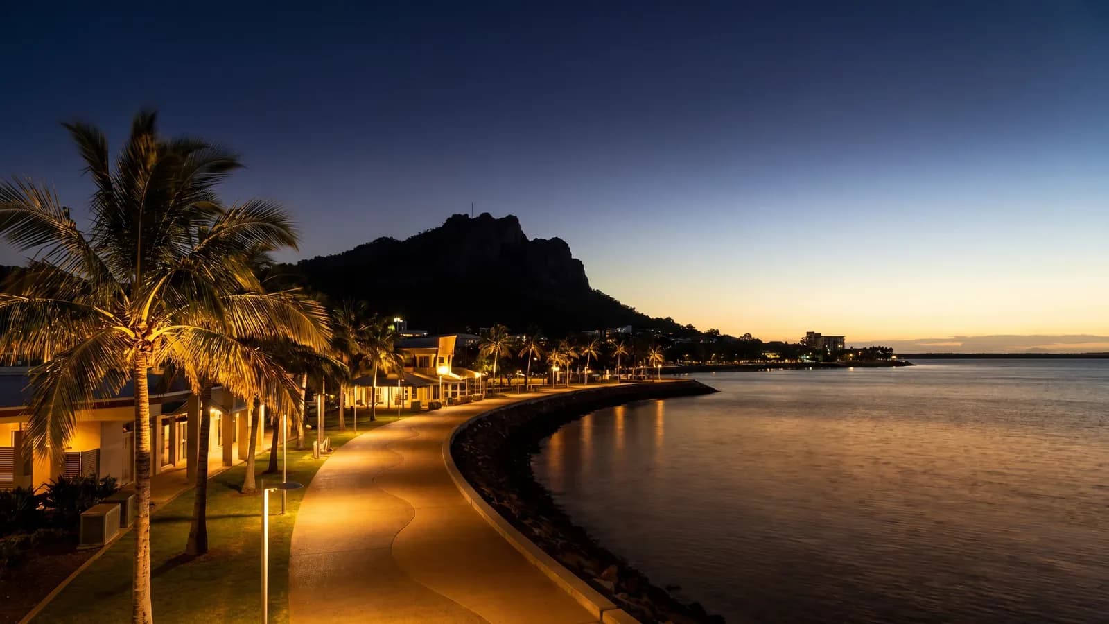 Townsville Strand and Castle Hill at twilight