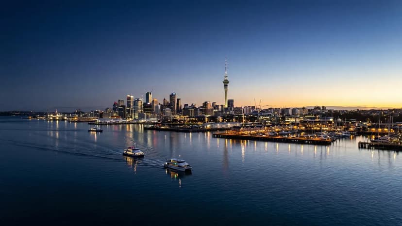 Auckland Cbd From Harbour Dusk