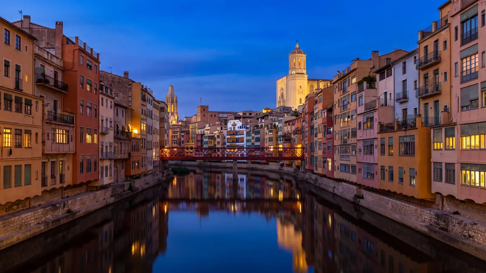 Girona Onyar Riverfront Dusk