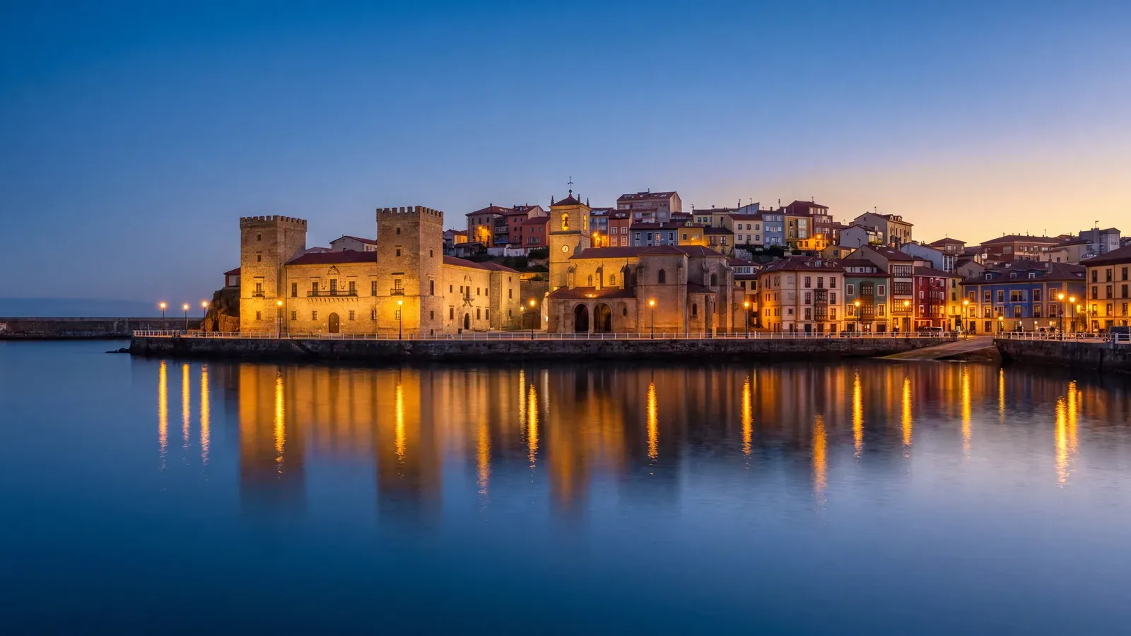 Gijon Cimadevilla Harbour Dusk